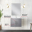 24 po L x P 22 po. Meuble-lavabo gris foncé, comptoir en quartz blanc, robinet inclus et miroir de 18 po