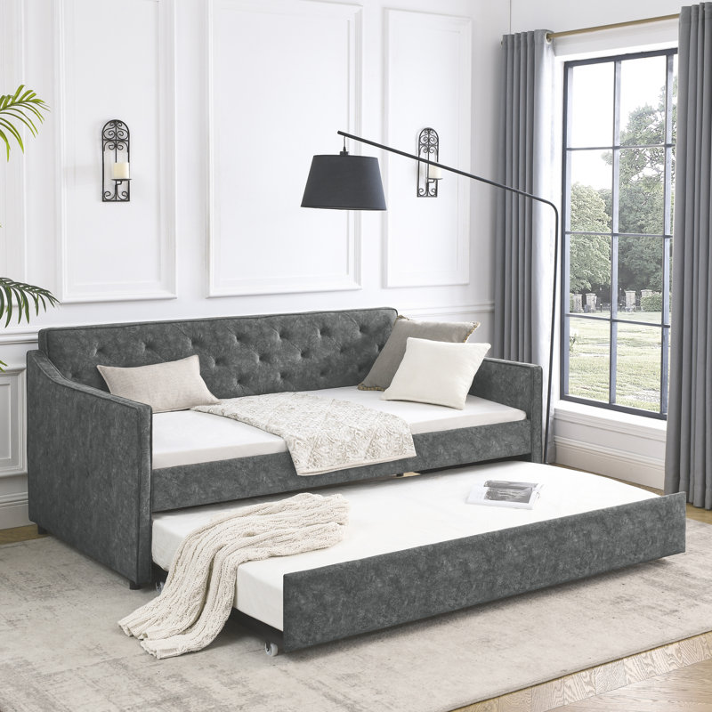Lit de jour simple avec canapé-lit capitonné de taille simple avec accoudoirs ondulés (80,5 po x 44,5 po x 33,5 po)