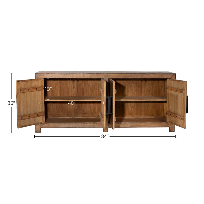 Merwin 84-Inch Reclaimed Pine 4-Door Sideboard, Brown