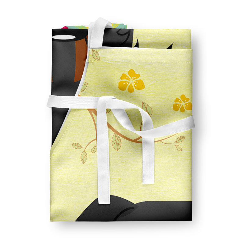 Easter No Pattern Bib Apron, Yellow/Black/Tan, Wire Haired Dachshund