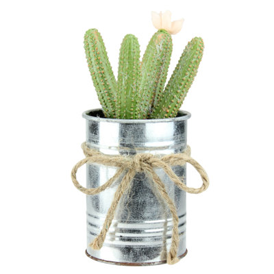 6" Green Artificial Mini Faux Columnar Cactus in Planter with Twine Bow