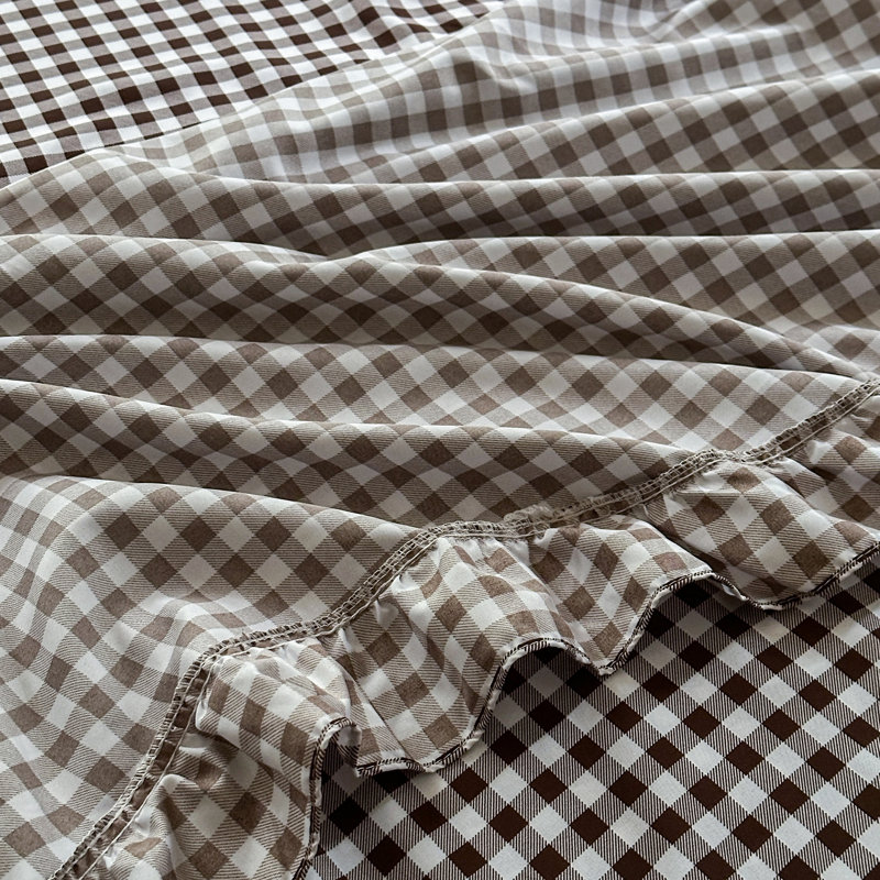 Ensemble de draps Gingham Ruffle, Grand lit, Guingan moka