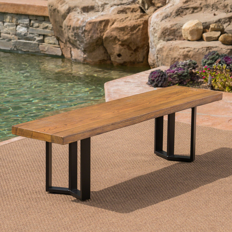 Kensa Concrete Outdoor Bench, Textured Brown