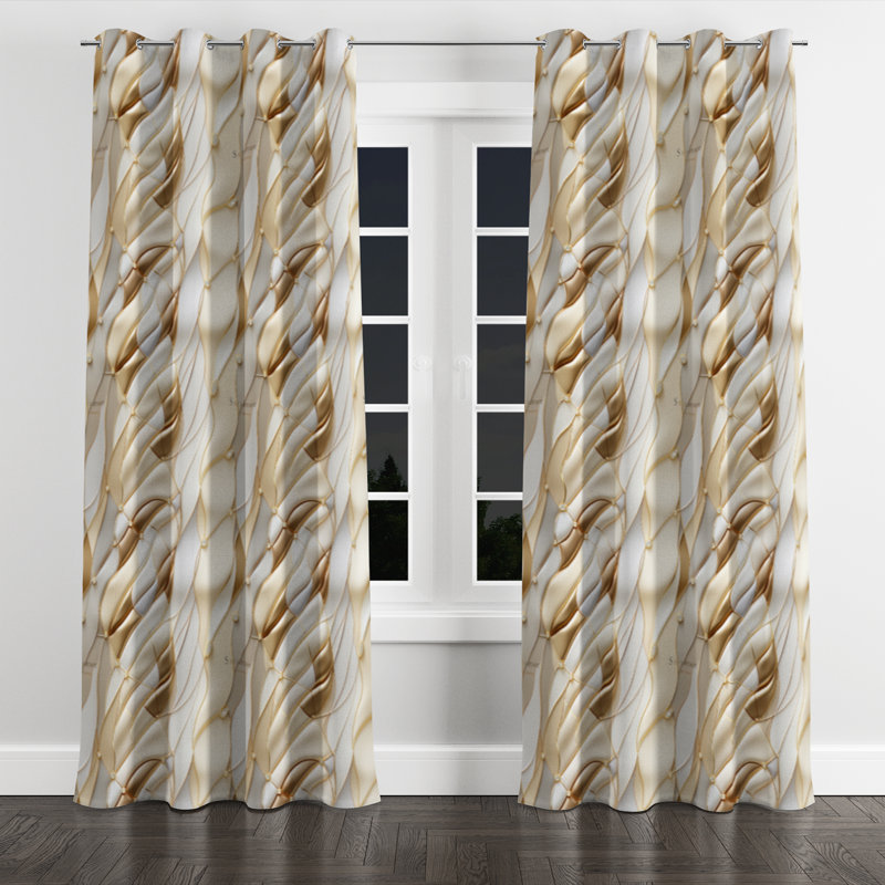 Rideau occultant à œillets doré et blanc champagne Marble Waves I - 1 panneau, L 52 po x L 120 po, Œillets argentés