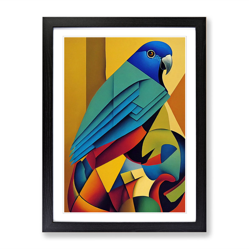 Parrot Cubism - Single Picture Frame Painting, 34cm H x 25cm W x 2cm D, Oak