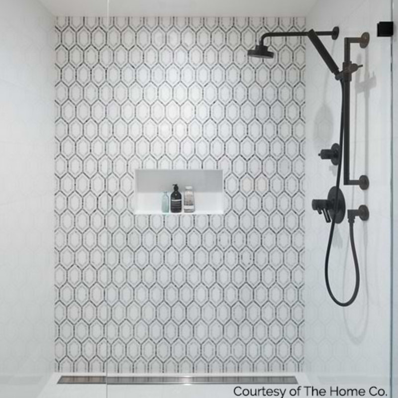 Infinity Hexagon Marble Tile, Ming Green Thassos/Linblue