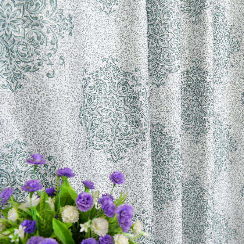 Semi Sheer Curtain Pair, Blue/Ivory