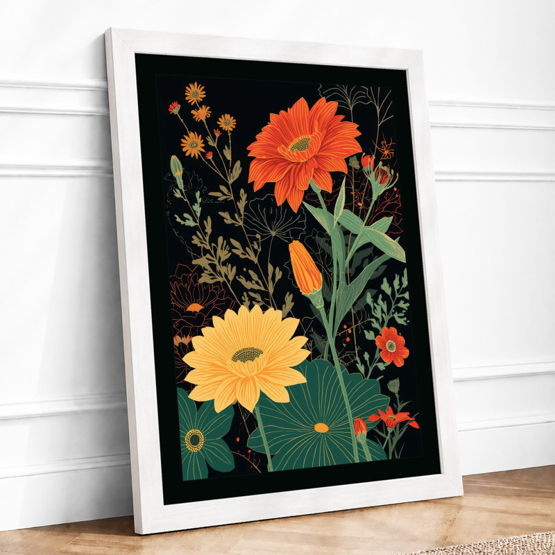 Gerbera Arrangement Botanical - Print, A2 - 59.4 x 42.0 cm, White