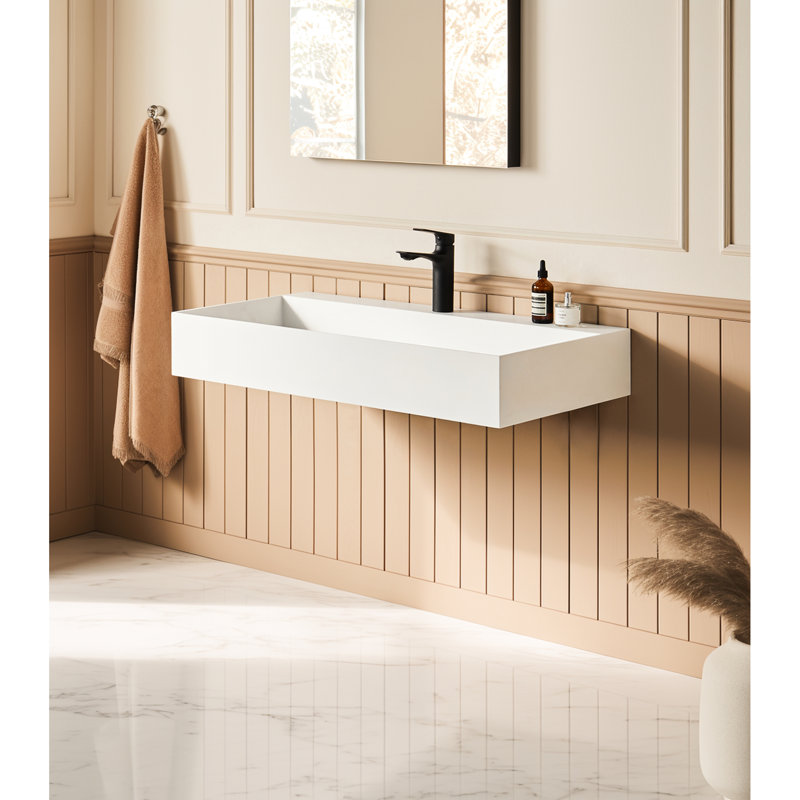 Lavabo de salle de bain mural rectangulaire 30 po x 18 po à surface solide blanc mat - et garage spacieux et élégant