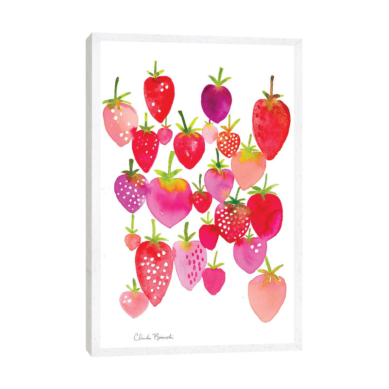 Strawberry Fields by Claudia Bianchi - Painting on Canvas, 101.6cm H x 66.04cm W x 3.81cm D, White Framed