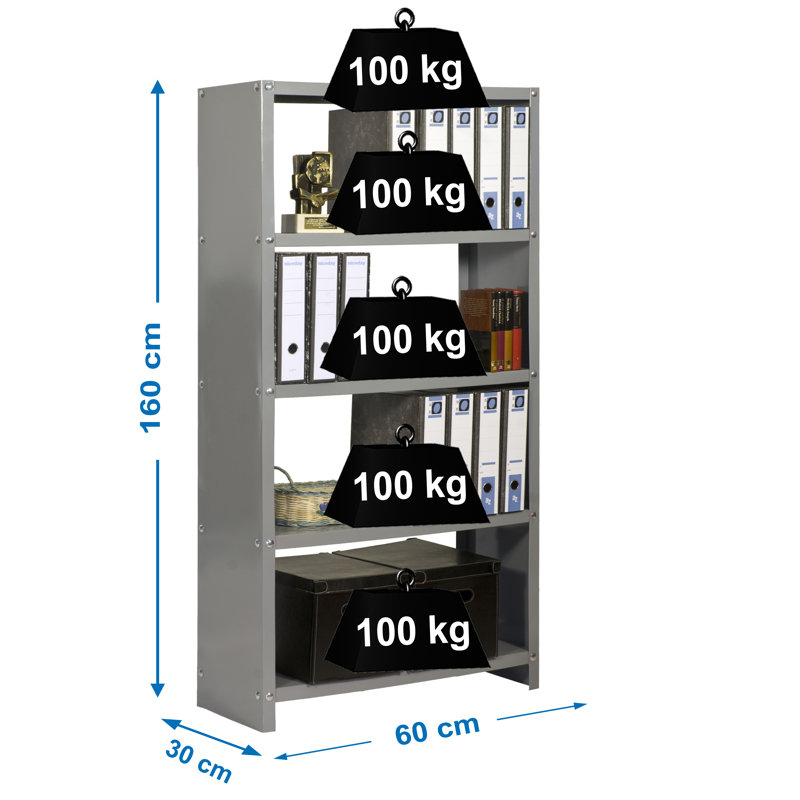 Vandermark Steel Height -Adjustable Shelving Unit, Grey, 160cm H x 60cm W x 30cm D