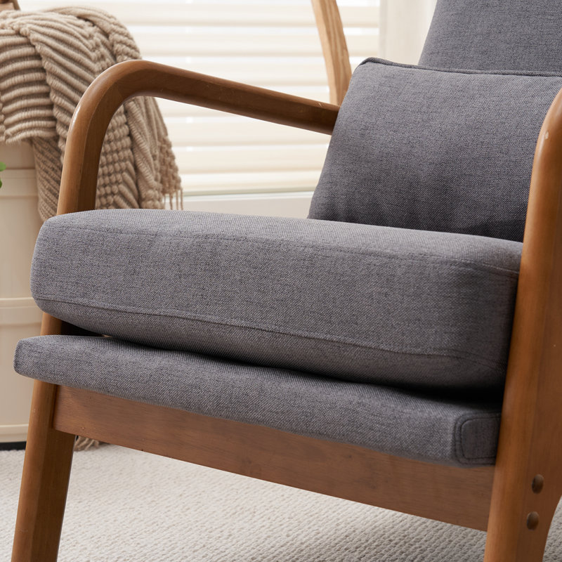 Fauteuil en bois massif l 25,6 po avec support lombaire Lemley , 100 % lin gris