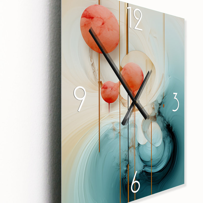 Horloge murale moderne Tender Awakening en bleu et rouge rétro I, H 28 po x l 12 po x P 1 po