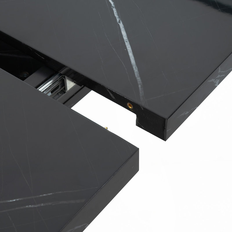 Table de salle à manger moderne carrée avec pieds de rangement et base en métal, Noir