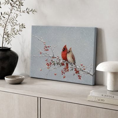Illustration d'oiseaux cardinaux d'hiver, images de chambre à coucher, impression sur toile encadrée