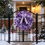 Couronne de Noël artificielle mauve / rose de 16 pouces, couronne de feuilles de paillettes Harry avec un arc en satin et des boules brillantes, couronne de Noël de porte d'entrée pour les décorations de Noël intérieures et extérieures-220589047