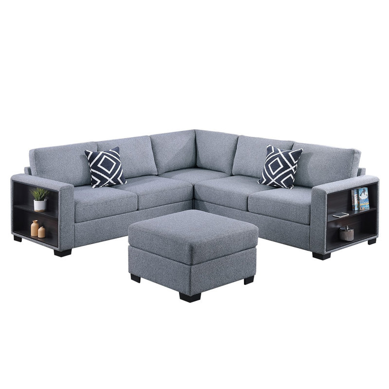4-Piece Sectional Set W/ Ottoman, Gray Corduroy