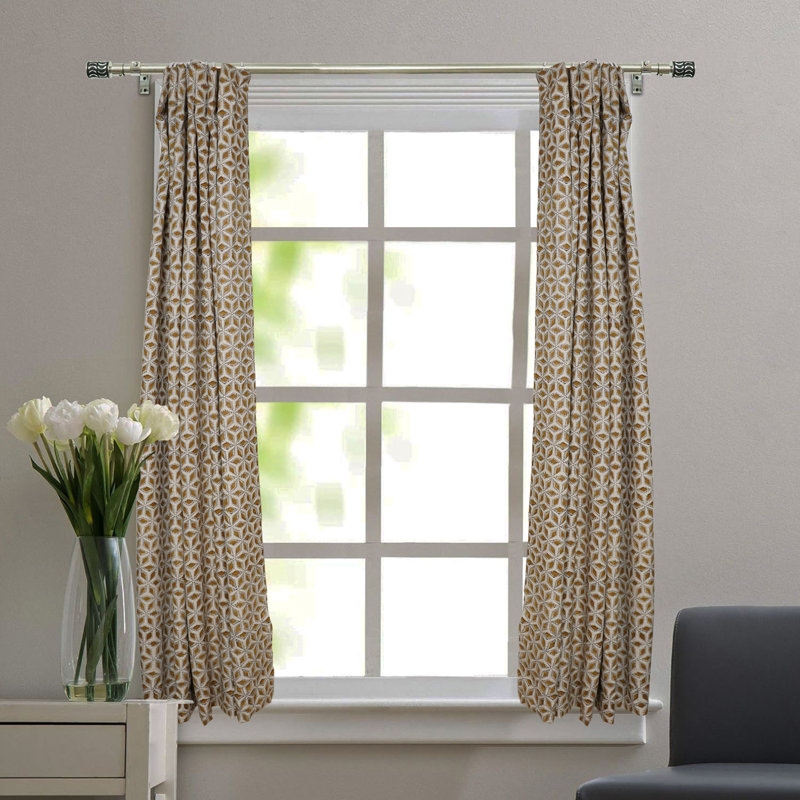 Rideau plat non doublé en lin coloré imprimé à la main, brun, pour salon et chambre, style bohème et champêtre.