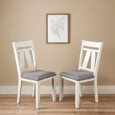 Soft gray upholstered side chairs, set of 2, modern farmhouse dining seating, fabric and solid wood, 40-inch height