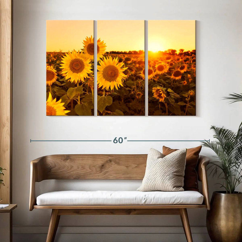 Coucher de soleil sur le champ de tournesols d'Alvord, H 32 po x l 50 po