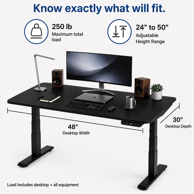 Bureau assis-debout électrique Rise Up à double moteur avec plateau en bambou, H 49,2 po x l 48 po x P 30 po