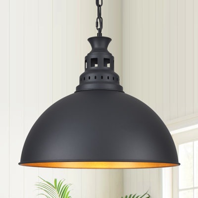 Dunellen 1 - Light 17.7-Inch Matte Black Single Dome Pendant for Farmhouse Dining Room kitchen Island