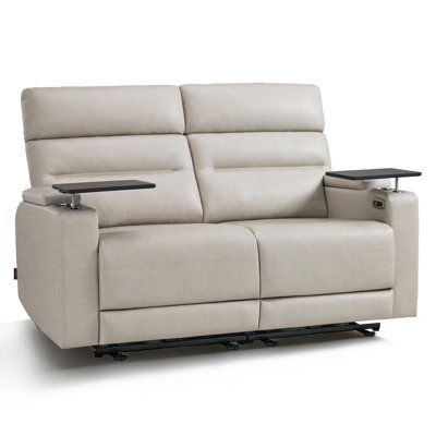 63" Wide Wall Hugger Power Reclining Loveseat with USB & Type C for Small Spaces, RV Loveseat Sofa with 360° Swivel Tray Table