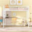Lit mezzanine double en métal avec bureau et grille en métal, blanc
