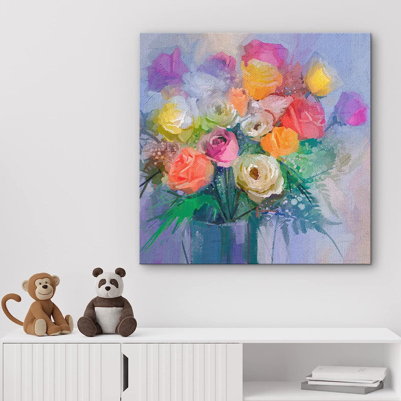 «Flower Blossom Pastel Watercolor Colorful Flower Bouquet» sur impression sur toile, H 12 po x l 12 po x P 1,5 po