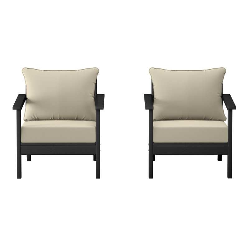 Deep Seating Chair With Cushions (Set Of 2), Beige, Black