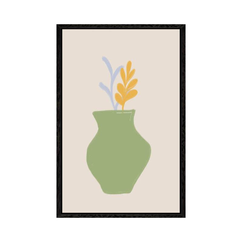 Green Scandi Vase 1 Piece Wall Art on Canvas, 101.6 cm H x 66.04 cm W, Black Floater Frame