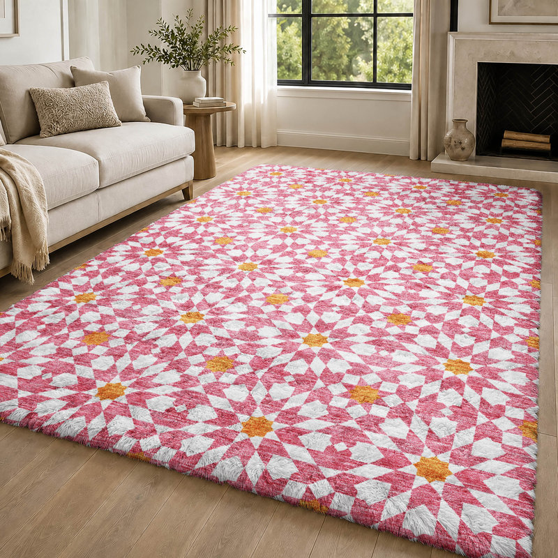 Tapis à poils longs Dream Shag ADS734 lavable à la machine de qualité supérieure, Pink, 10' x 14'