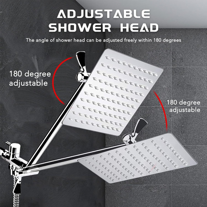 10'' Chrome Rainfall Shower Head with Handheld Combo and Adjustable Arm