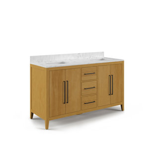 Berwyn  Single Sink Carrara White Engineered Marble Countertop Bath Vanity In Baja Oak