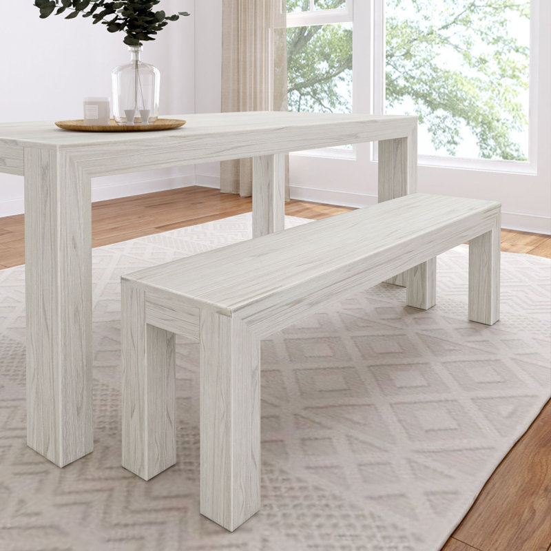 Linzy Modern Wood Bench, White Sand Wirebrush