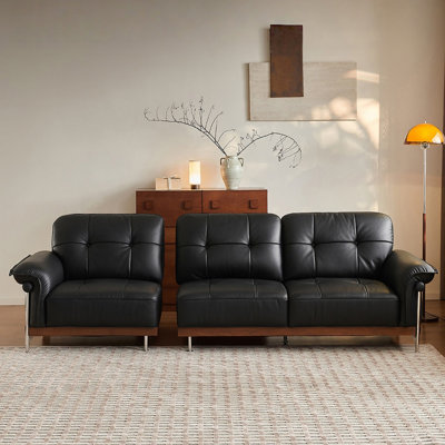 Black Genuine Leather Standard Sofa cushion Threeseat