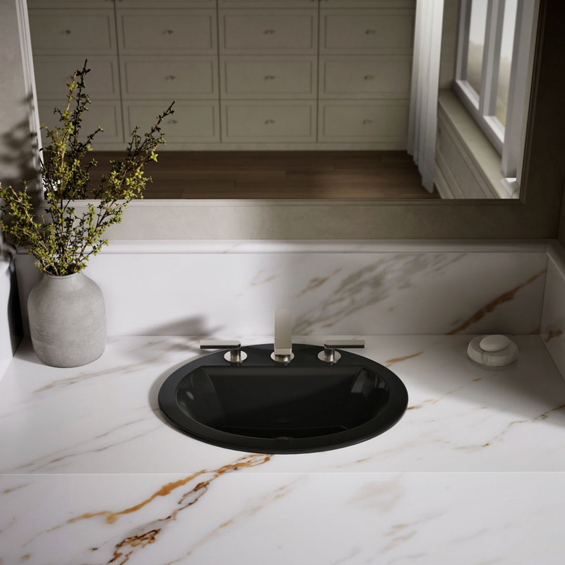 Bryant Ceramic Oval Drop-In Bathroom Sink with Overflow, Black Black, 8" Centers