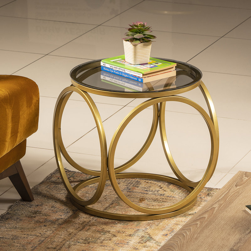 Montauk Glass Top Stainless Steel Frame Side Table, Gold