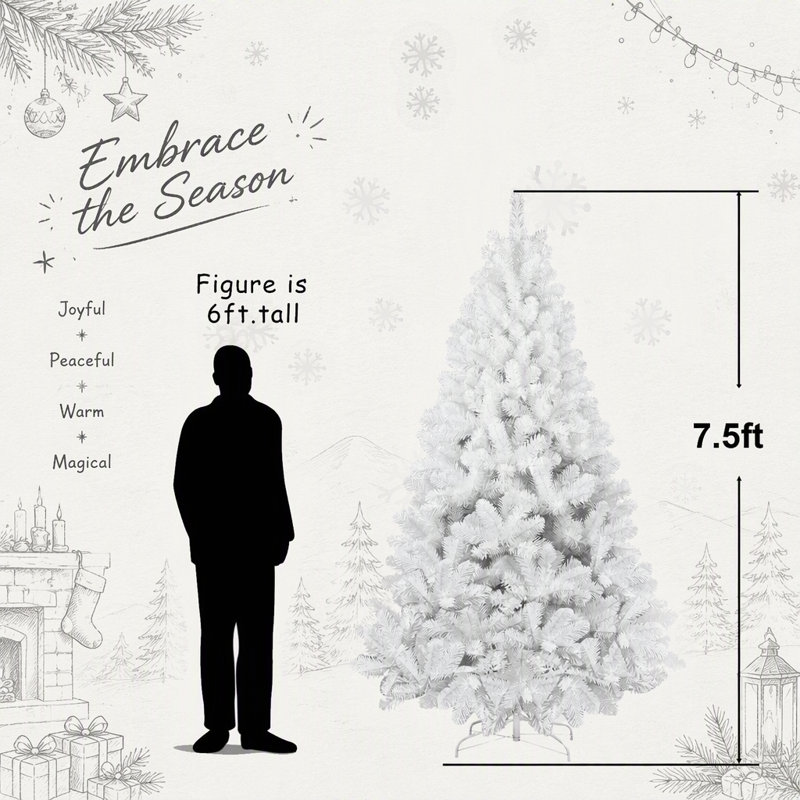 Sapin de Noël artificiel blanc de 1,80 m avec branches en fil de fer à mémoire de forme et structure articulée pour une installation facile pendant les fêtes