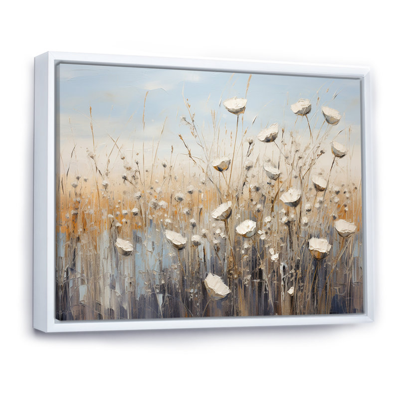 Minimalisme Wildflower Wonderland II sur toile, Cadre flottant blanc, H 34 po x l 44 po x P 1,5 po