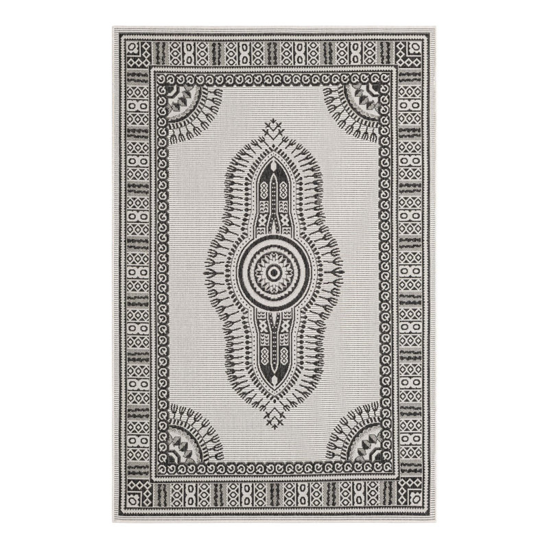 Tapis intérieur / extérieur en plastique polypropylène tissé à la machine Abtract, Rectangle 5 pi 3 po x 8 pi