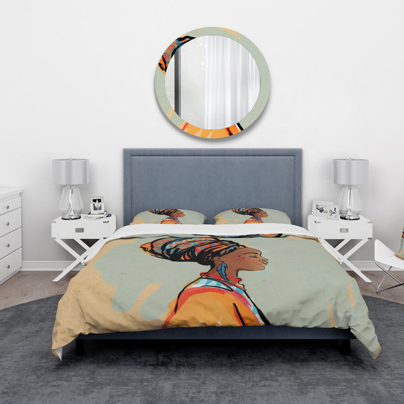 Portrait de femme afro-américaine avec Turban III - ensemble de housse de couette moderne - microfibre de polyester
