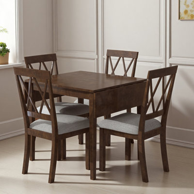 Foldable Dining Table Set for Small Space, 5 Piece Extendable Dining Set Farmhouse Style, Small Kitchen Table Set with Drop Leaf Dining Table and 4 Di