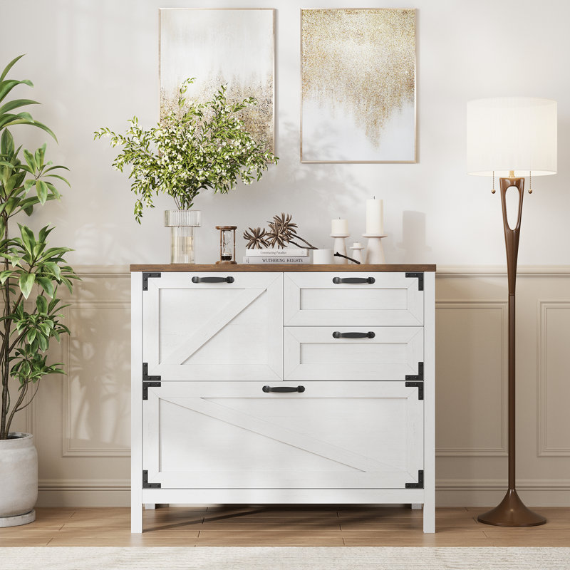 31.7 " Wide 4 Lateral Filing Cabinet, White/Brown