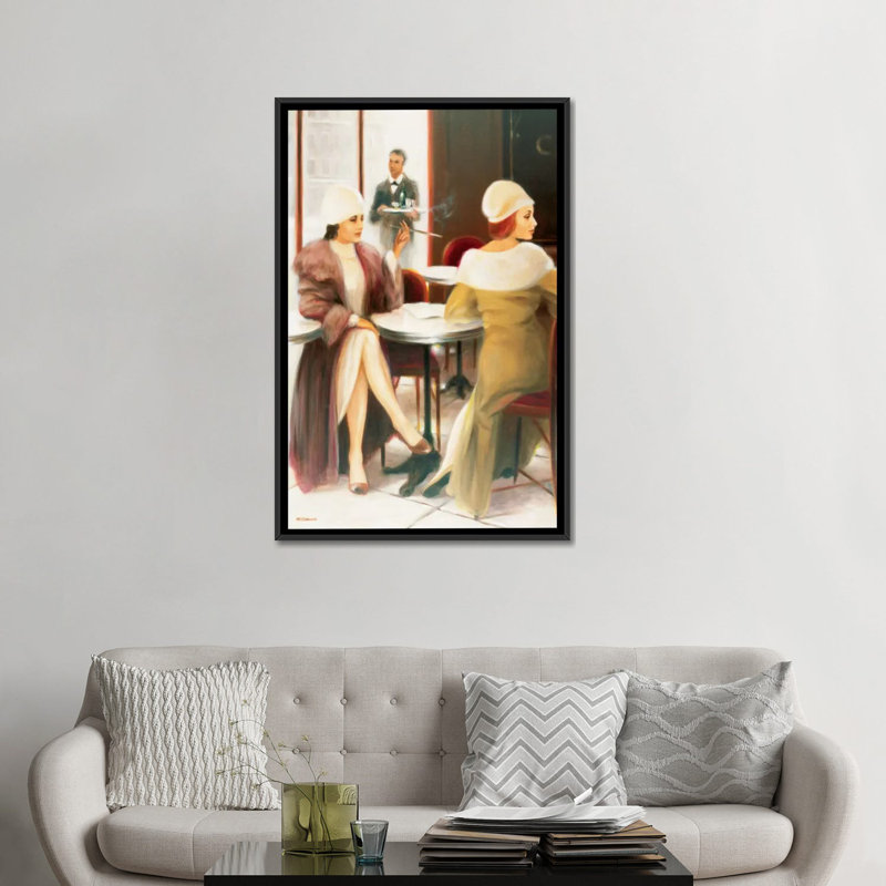 " Cafe I " by E Denis, 26" H x 18" W x 1.5" D, Black Framed Canvas, No Mat