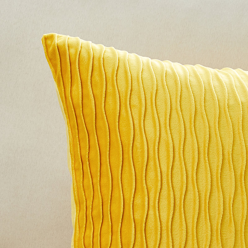 Velvet wave I Square Velvet Pillow Cover, Yellow