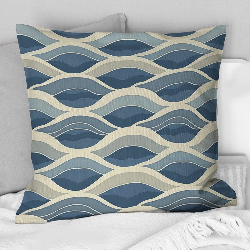 Coussin bleu beige Midcentury Waves II - Midcentury, H 16 po x l 16 po