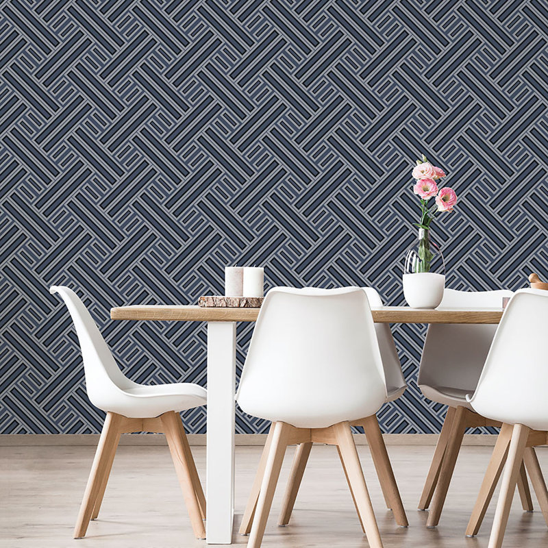 Geometrix 10m x 52.8cm Satin Wallpaper Roll, Blue