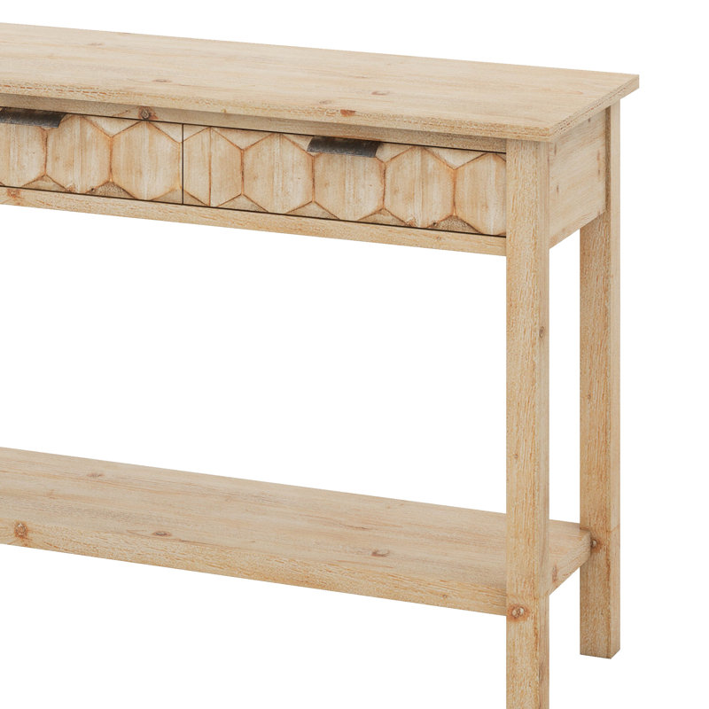 Table d'entrée en placage avec façades en nid d'abeille, console moderne élégante à 3 tiroirs, Naturel