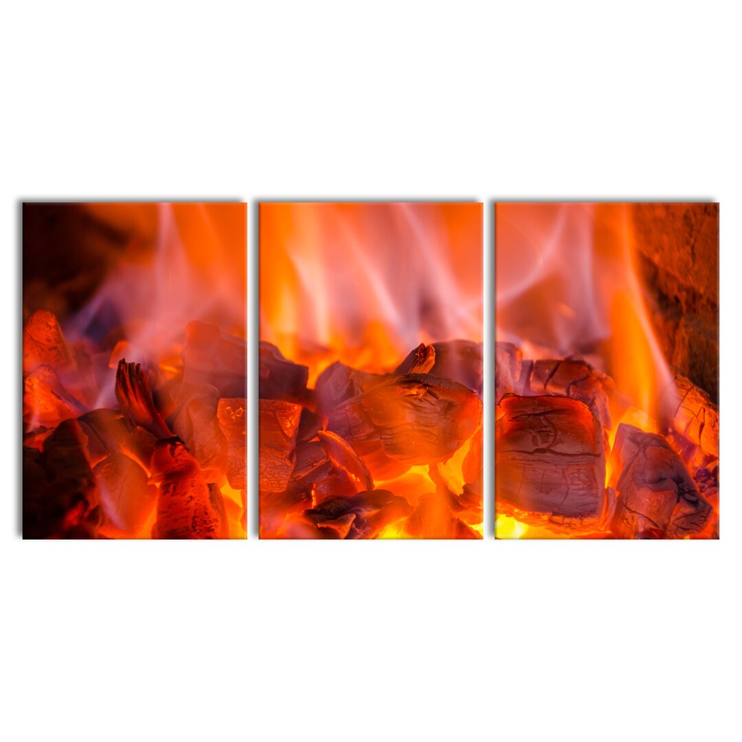 3-tlg. Leinwandbilder-Set Charcoal Fire